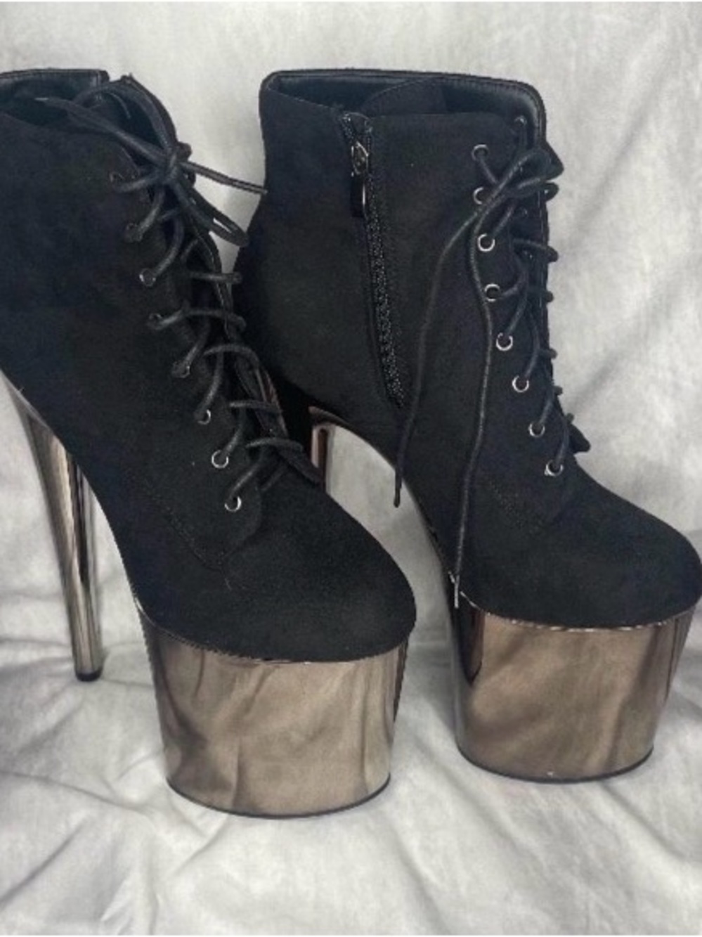 Black Suede Lace-Up Platform Ankle Boots